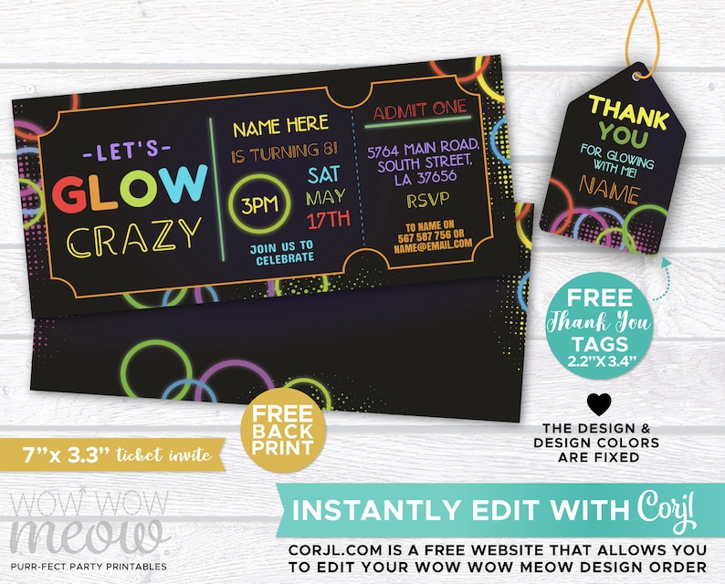 Let's Glow Crazy Tickets Glow in the Dark Invitations Etsy