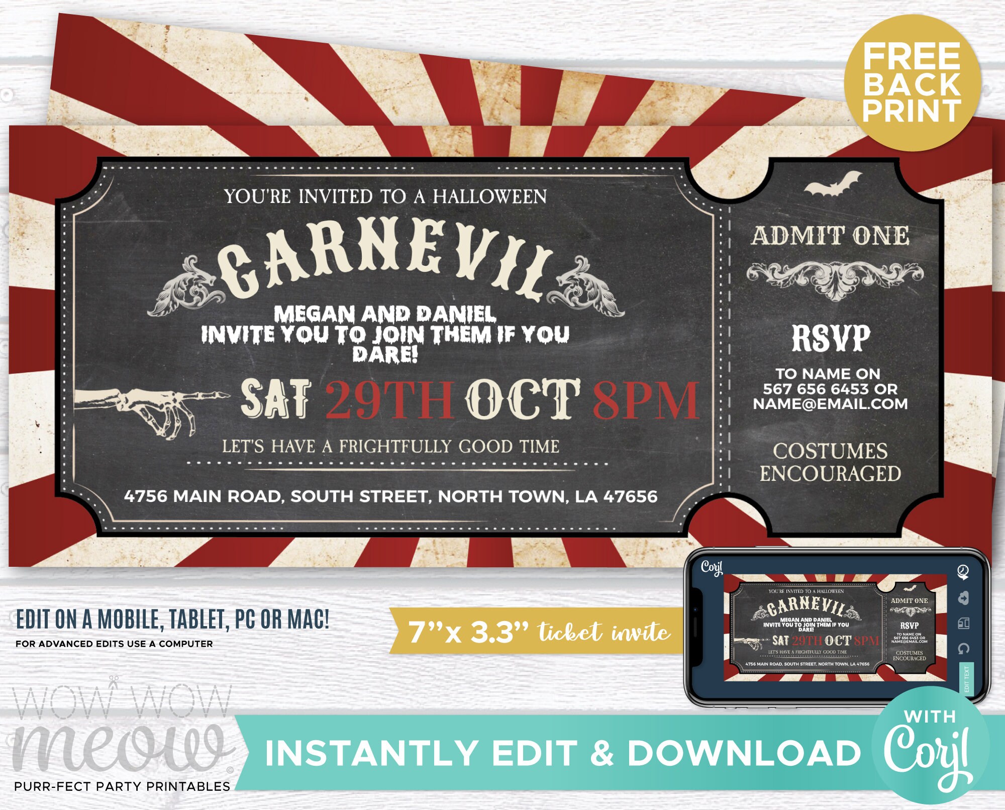 Carnevil Halloween Invitations Carnival Circus Tickets Horror Etsy