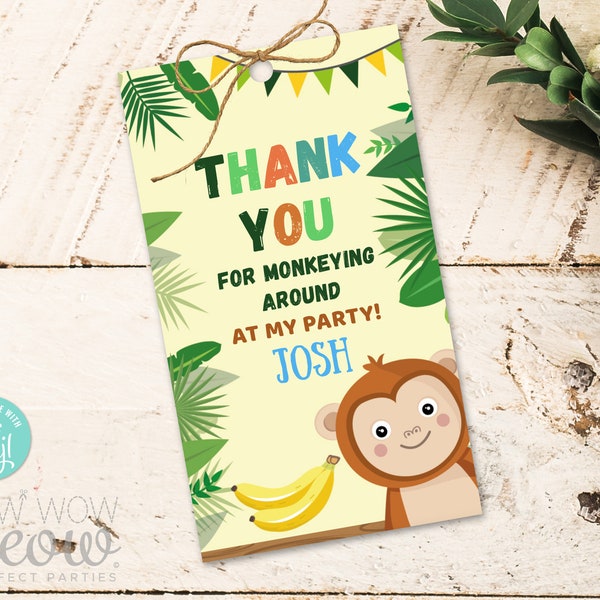 Monkey Birthday Thank You Tags Birthday - Party Gift - Party Go Bananas Jungle Wild Favour Label Instant Download Editable Printable WCBK398