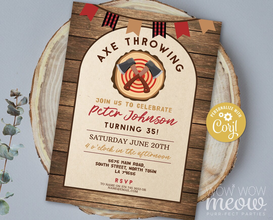 Axe Throwing Invite Birthday Invitation Party Wood INSTANT DOWNLOAD