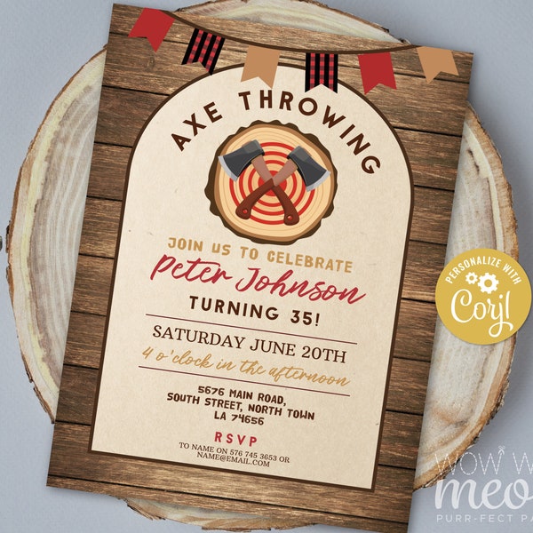 Axe Throwing Invite Birthday Invitation Party Wood INSTANT DOWNLOAD Axes Lumberjack Any Age Rustic Image Personalize Printable WCBA271