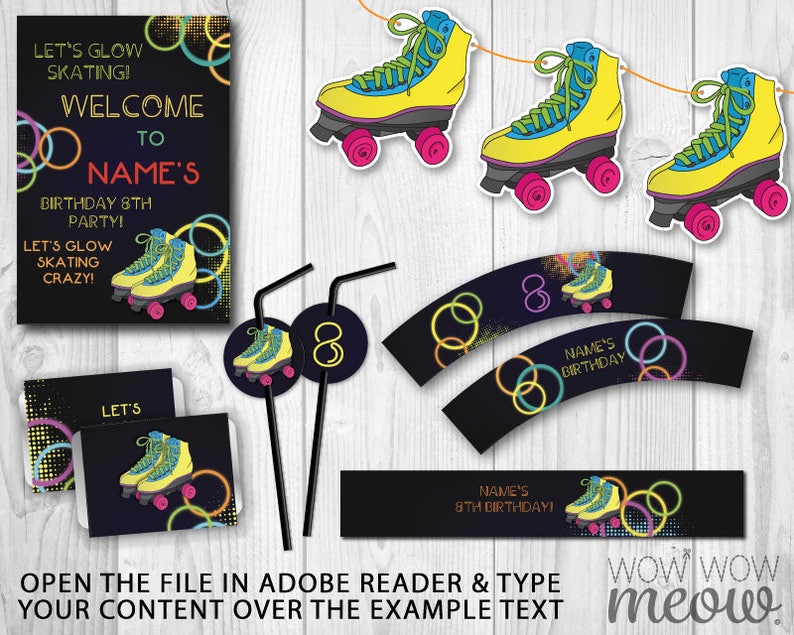 Glow in the Dark Skating Party Package Invitations Birthday Etsy