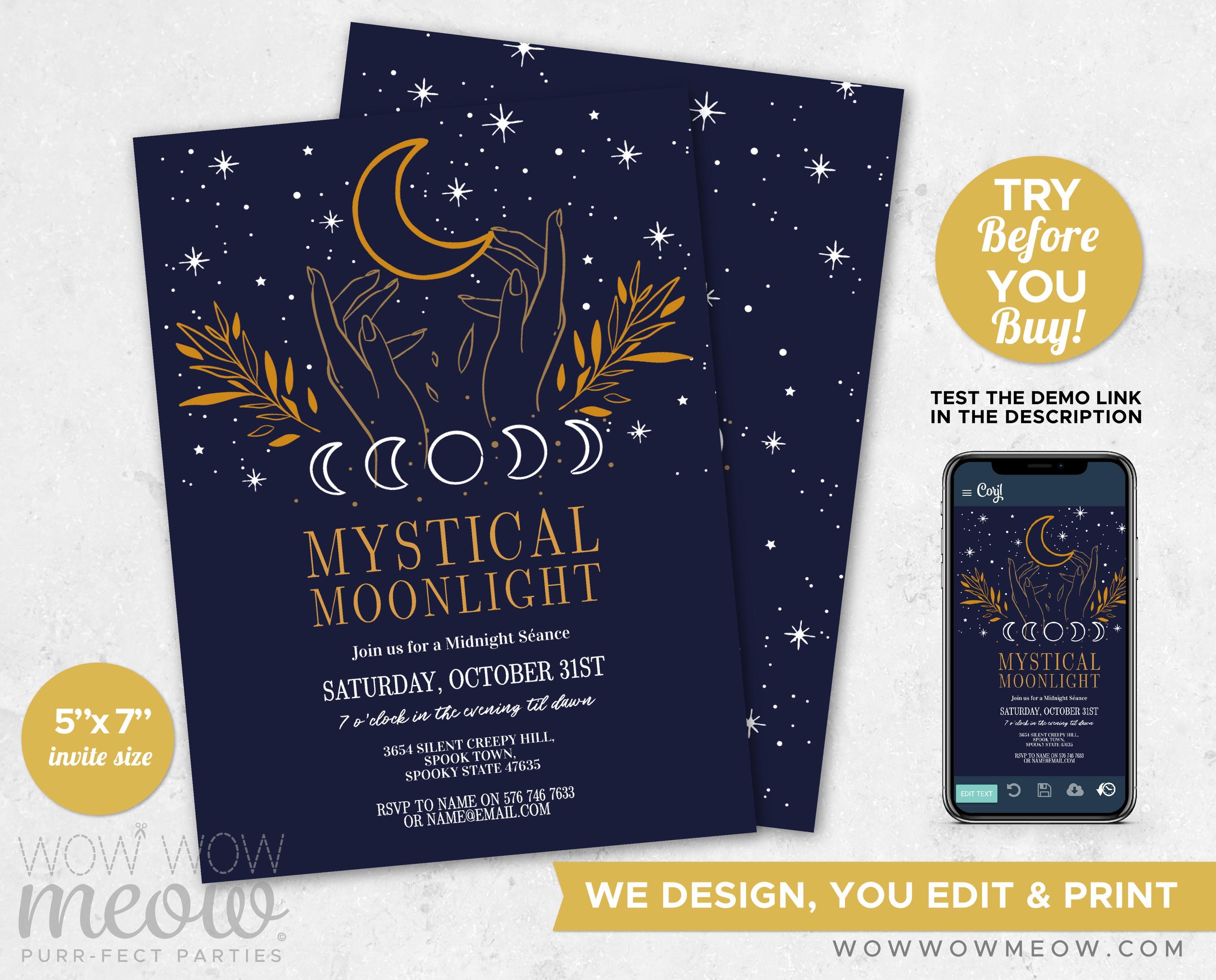 Mystical Birthday Seance Invitation Magical Moon Phase Hands