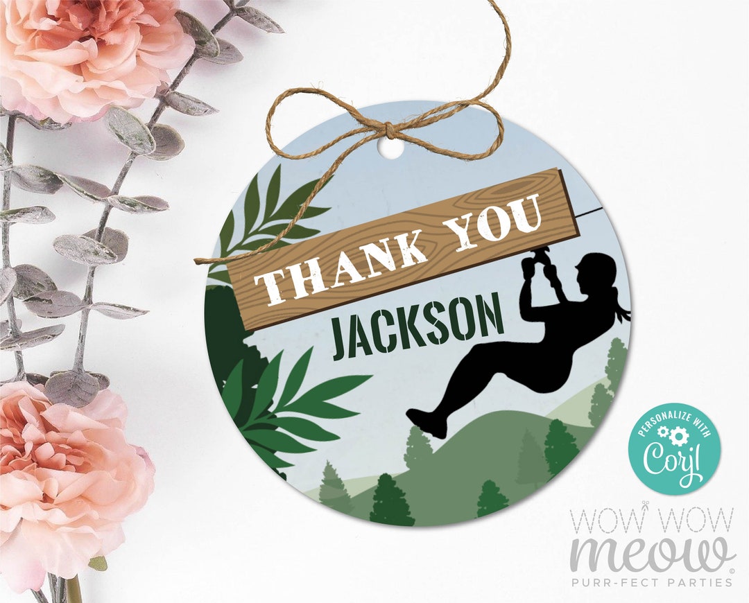 Zip Line Party Thank You Tags Birthday Party Zipline Gift Zip Lining