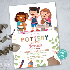 Keramik Einladung Geburtstag Clay Crafts Invite Painting SOFORTIGER DOWNLOAD Potters Wheel Personalisieren Editierbare druckbare Vorlage WCBK468
