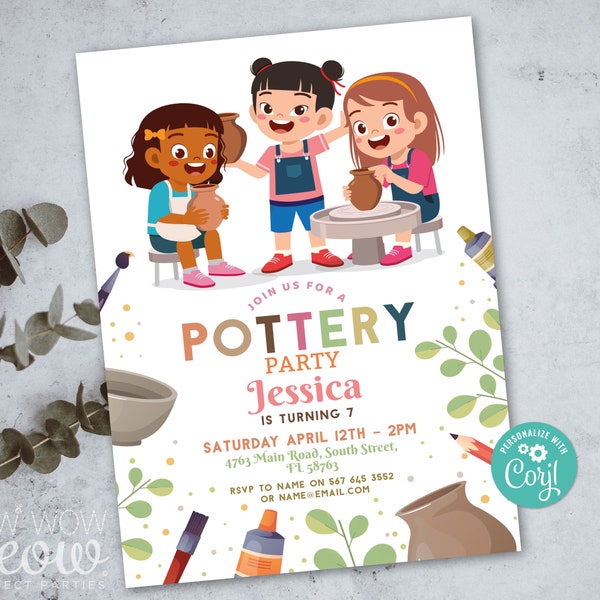 Pottery Invitation Birthday Clay Crafts Invite Painting INSTANT DOWNLOAD Potters Wheel Personalize Editable Printable Template WCBK468