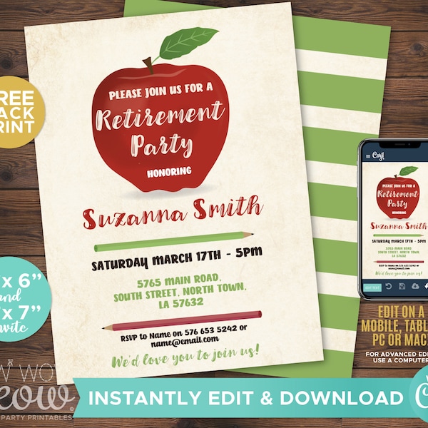 Teacher Retirement Invitation - Etsy image.