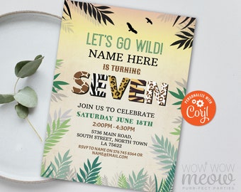 Seven Zoo Invitation 7th Birthday Jungle Invite Safari Wild INSTANT DOWNLOAD Print 7 Seventh Personalize Children Editable Printable WCBK203