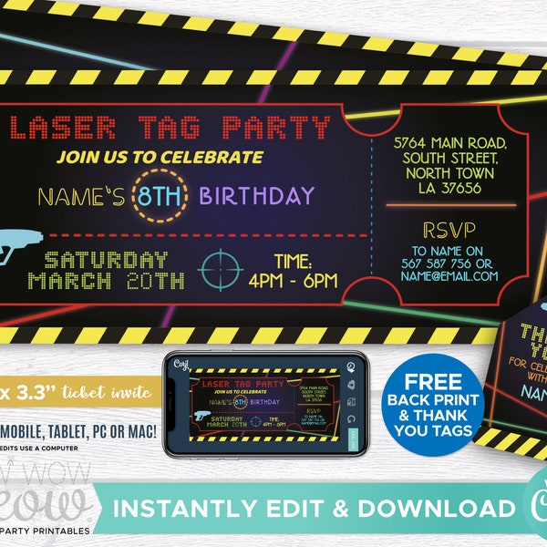 Laser Tag Birthday Ticket Invitations - Etsy