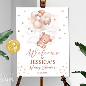 Baby Shower Teddy Bär Geschlecht offenbaren Ballons Party Willkommensschild bearbeitbare Party Poster - Zeichen Digital Download Printable - WCBS152