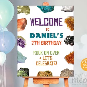 Geology Party Birthday Welcome Rocks Sign Editable Party Poster Crystals Gems Geode- Disco Kids Instant Download Printable - WCBK110