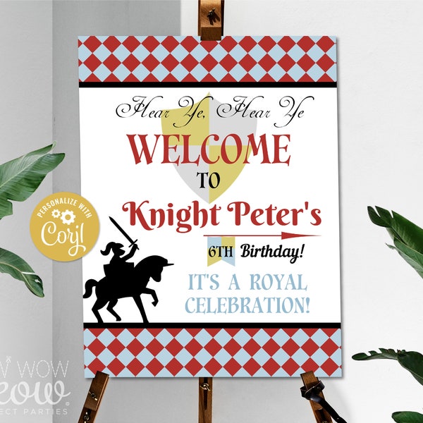 Knights Party Birthday Welcome Sign Editable Party Middle Ages Medieval Horse Poster - Sign Instant Download Printable - WCBK094