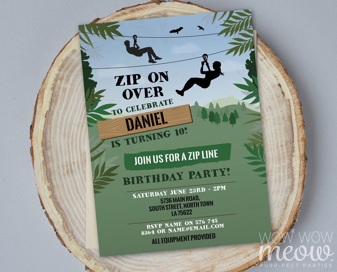 Zip Line Birthday Invitations Outdoor Adventure Park ANY Age INSTANT