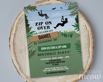 Zip Line Birthday Invitations Outdoor Adventure Park ANY Age INSTANT DOWNLOAD Party Invites Trees Zipline Twins Editable Printable WCBK073
