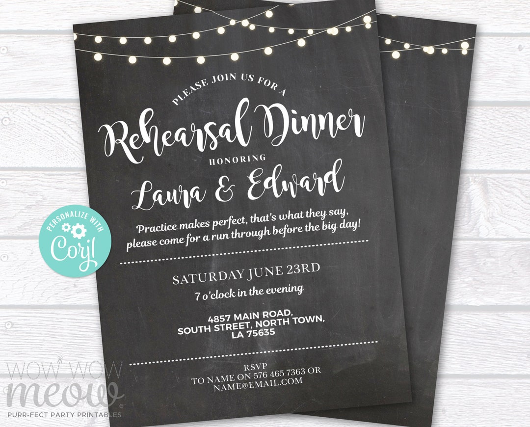 Rehearsal Dinner Invitation Wedding Practise Invite Chalk - Etsy