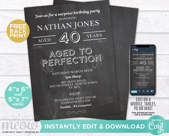 Ages To Perfection Surprise 40th Birthday Invitations Fourty Etsy