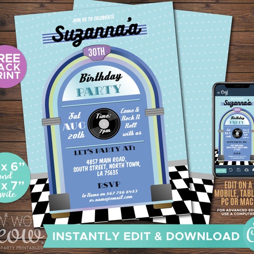 Shake Rattle &amp; Roll 1950's Invitations Diner Rock N - Etsy UK