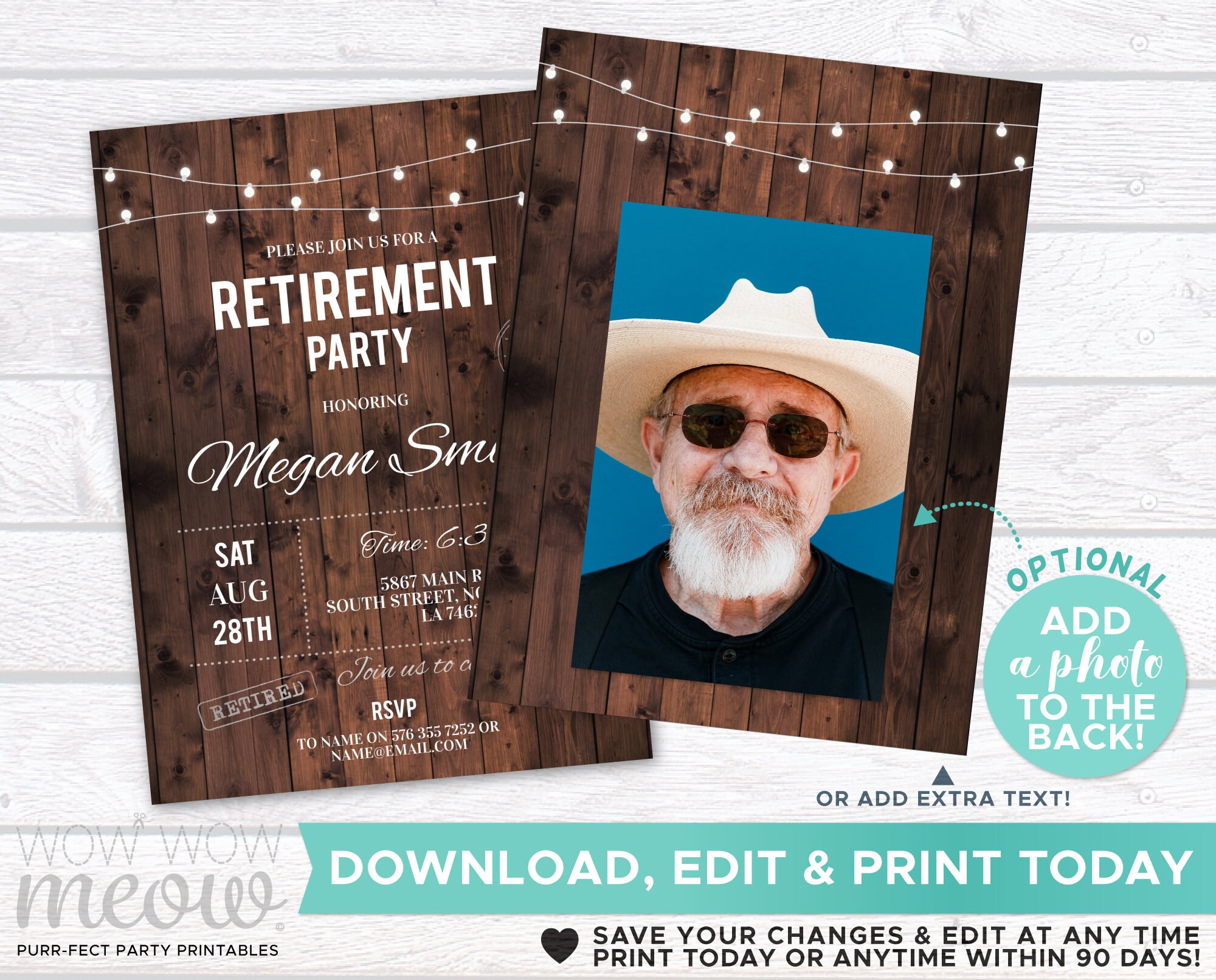 Retirement Invitation Rustic Retired Invite Customize INSTANT Etsy