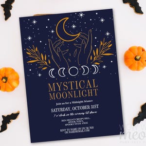 Mystical Birthday Seance Invitation Magical Moon Phase Hands Mystic Tarot Invite Digital DOWNLOAD Spiritual Psychic Edit Personalize WCHA151