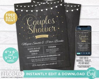 Gold Couples Shower Invite Engagement Invitation Chalk Board Party INSTANT DOWNLOAD Lights Personalize Editable + Printable Edit WCWE014