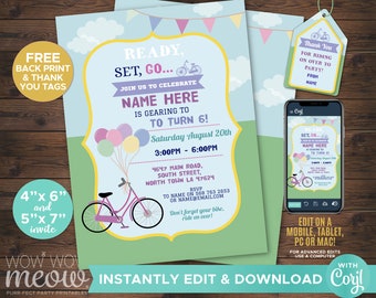 Bike Party Invitation Cycle Invite Birthday Any Age INSTANT DOWNLOAD Park Bike Riding Personalize Editable Girls Boys Printable WCBK070