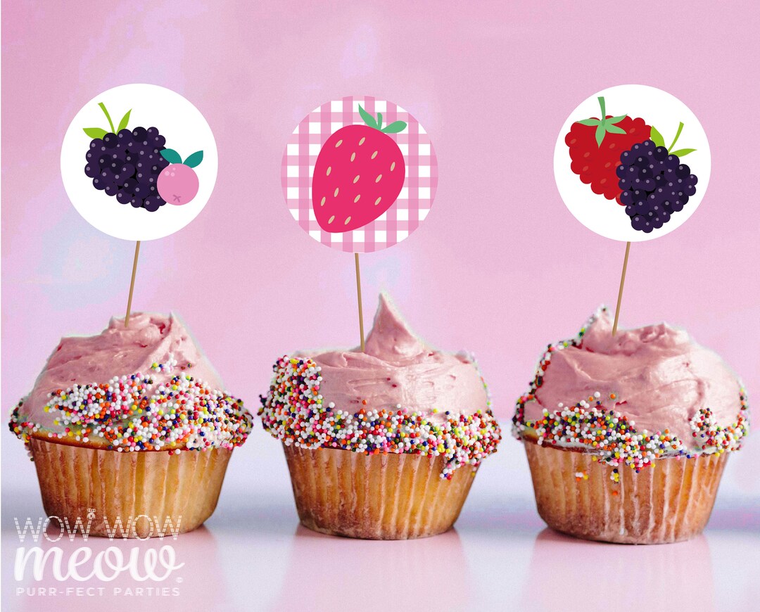 Berry Sweet First Cupcake Toppers Raspberry One 1st Birthday Girls ...