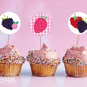 Berry Sweet First Cupcake Toppers Raspberry One 1st Birthday Girls Cakes Party INSTANT DOWNLOAD Children&#39;s Kid&#39;s Party Top Cakes WCBK420