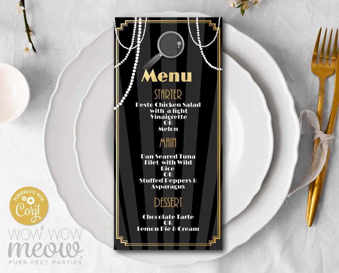 Art Deco Menu Dinner 1920s Gatsby Black Gold Template Package Murder ...