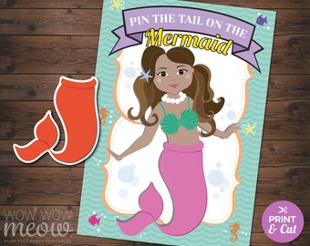 Pin The Tail On The Mermaid Party Game INSTANT DOWNLOAD Printable Birthday Under The Sea Fun Activity Large A4 A3 Sizes Download WCAC022