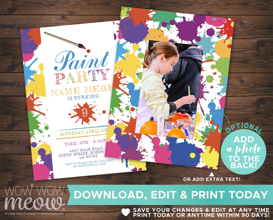 Paint Party Invitations Art Birthday Invite Brush Any Age Etsy