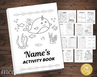 Activity Sheet Narwhal Puzzles Kids Mermaid Colouring Printable Under The Sea INSTANT DOWNLOAD Maze Fun Personalize Colour Editable WCAC005