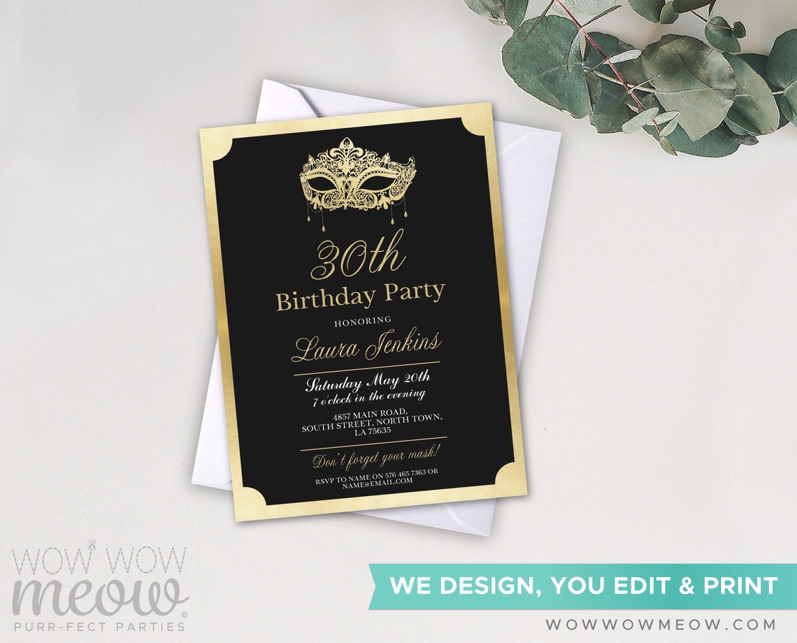 Masquerade Birthday Invitation Party Mask Masked Ball Any | Etsy