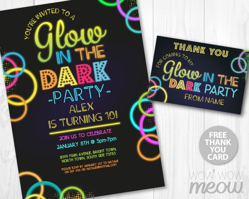 Glow in the Dark Invitations Party Invite Birthday INSTANT Etsy