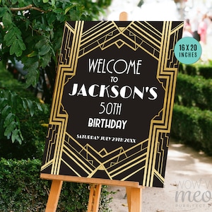 Art Deco Editable Sign Welcome Birthday Party 1920s Twenties 16 x 20 inches Poster Wedding  - EDIT & INSTANT DOWNLOAD - Printable - WCBA091