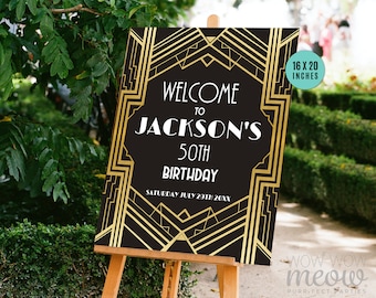 Art Deco Editable Sign Welcome Birthday Party 1920s Twenties 16 x 20 inches Poster Wedding  - EDIT & INSTANT DOWNLOAD - Printable - WCBA091