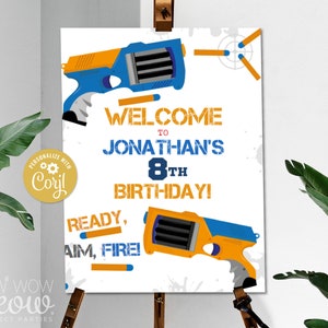 Dart Gun Party Verjaardag Welkomstbord War Battle Zone Bewerkbare Party Poster - Teken Instant Download Afdrukbaar - WCBK374