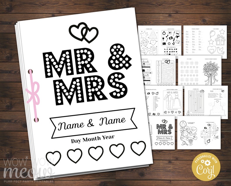 Wedding Coloring Book Children's Activity Sheets Booklet Printable Personalize Kid's Pages Maze Print at Home Color in EDITABLE WCAC015 image 1