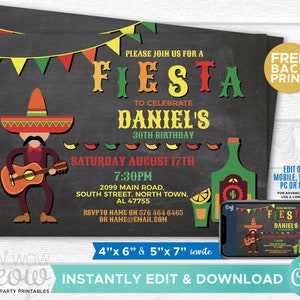 Fiesta Birthday Invitation Mexican Invite INSTANT DOWNLOAD Surprise Chalk Mexico Mens Womens Party Editable Personalize Printable WCBA105