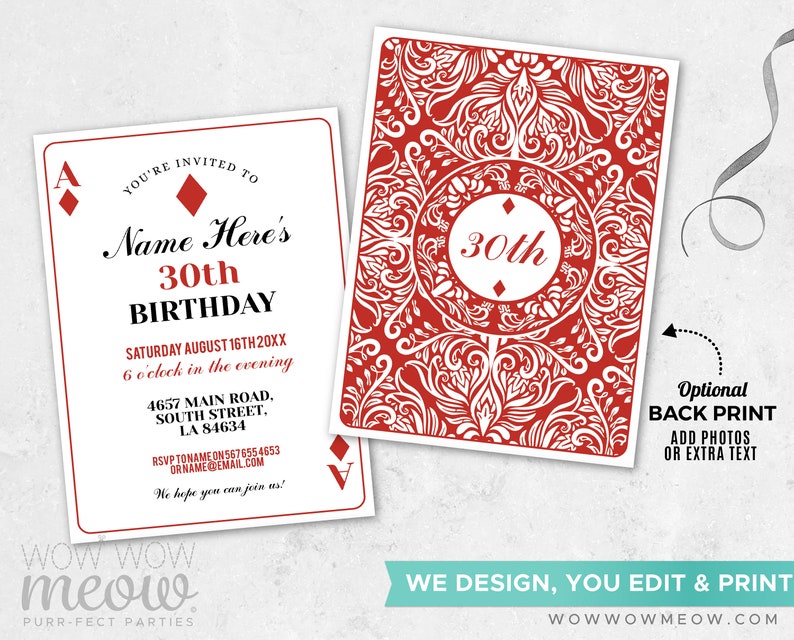 Playing Cards Birthday Invitation Any Age INSTANT DOWNLOAD Casino Vegas Party Personalize Diamonds Edit Printable Digital WCBA002 image 4