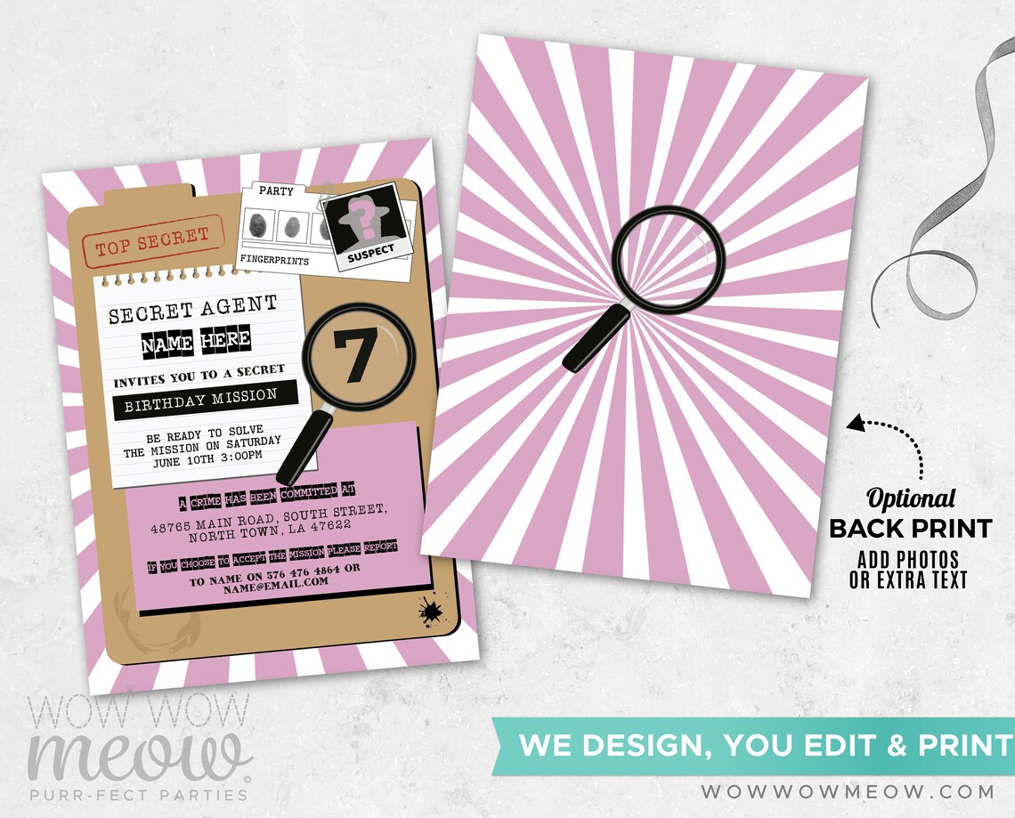 Secret Agent Invitations Birthday Invite Spy INSTANT DOWNLOAD - Etsy UK