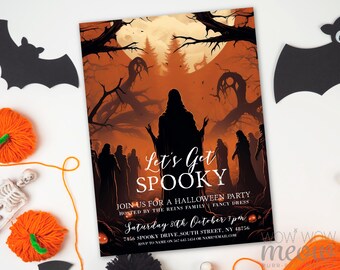 Zombie Halloween Invitations Beasts Editable Let's Get Spooky Party Printable INSTANT DOWNLOAD Invite Personalized Edit WCHA214