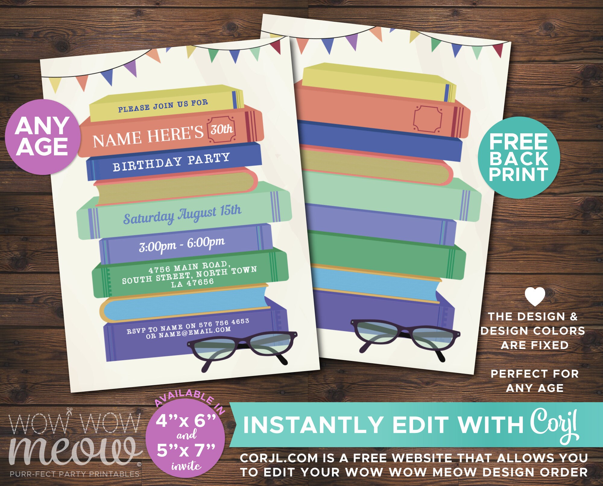 Reading Event Invite Books Birthday Party Invitation Library INSTANT DOWNLOAD Reading Books ...
