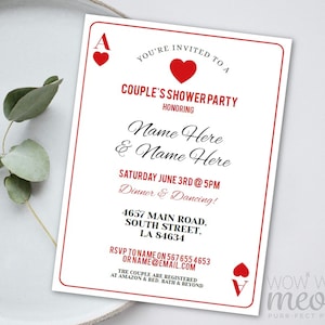 Playing Cards Invitations Ace Couple's Shower Invite Red Heart Vegas Casino Engagement Party Digital DOWNLOAD Wedding Edit Printable WCWE001