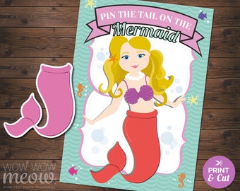 Pin The Tail On The Mermaid INSTANT DOWNLOAD Printable Birthday Party Games Under The Sea Children Activity Download Print Instantly WCAC022