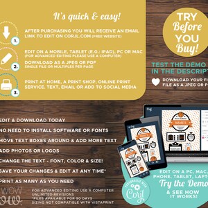 May include: An advertisement graphic with a basketball theme. The text reads "It's quick & easy!" and provides instructions for editing and downloading a file. The image includes a laptop, tablet, and phone displaying the product.