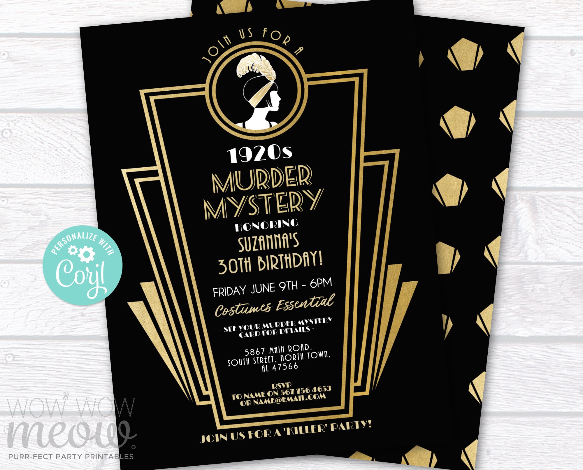 1920s Murder Mystery Dinner Invitation Party Birthday Invite 