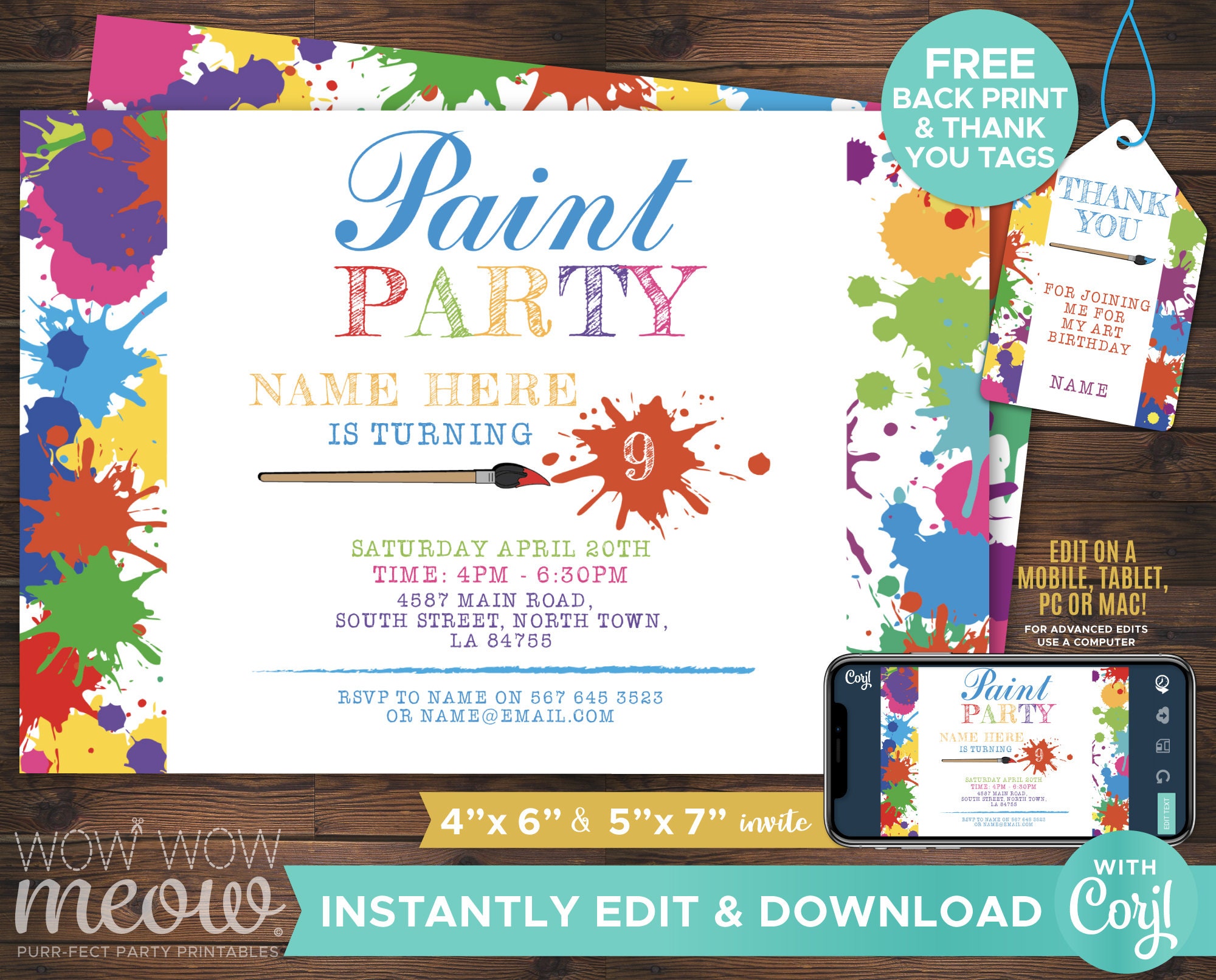 Paint Party Invite Art Birthday Invitation Any Age INSTANT Etsy