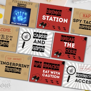 Spy Party Signs Detective Secret Agent Editable Posters Birthday 8.5 x 11 inches Personalised Decoration Signs WCBK095