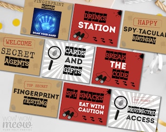 Spy Party Signs Detective Secret Agent Editable Posters Birthday 8.5 x 11 inches Personalised Decoration Signs WCBK095