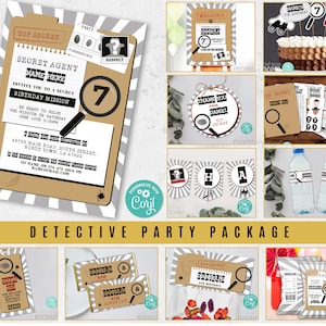 Spy Birthday Bundle EDITABLE Invitations Included Package Secret Agent Digital Download Children&#39;s Kid&#39;s Detective Party Top Secret WCBK095